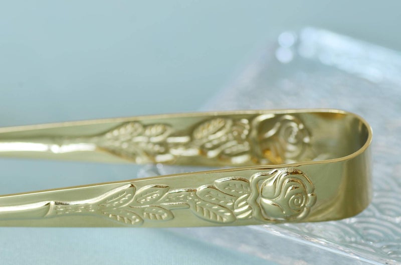 HINMAY 6PCS Mini Serving Tongs 4 Inches Small Rose Sugar Cube Tongs (Gold) - Image 4